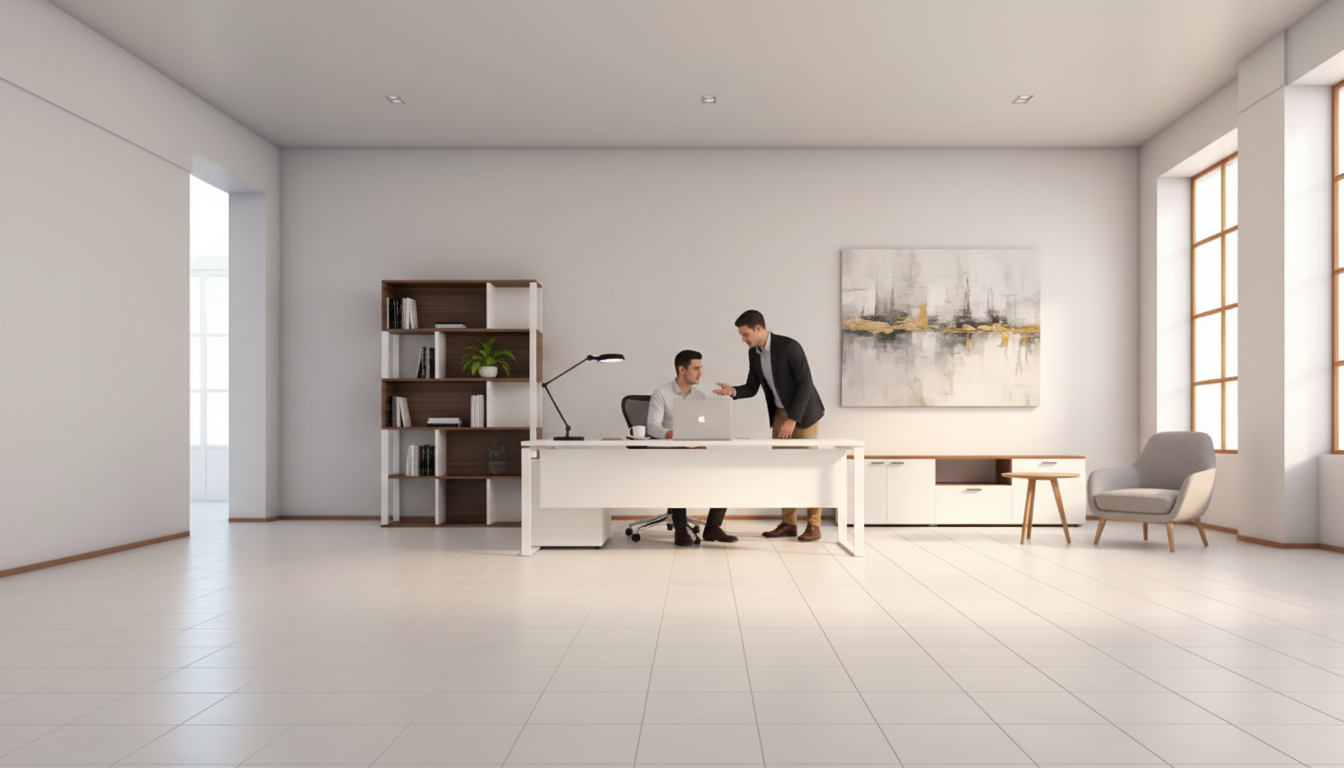 Contemporary bedroom redesign by AI featuring platform bed, accent wall paneling, and integrated bedside lighting